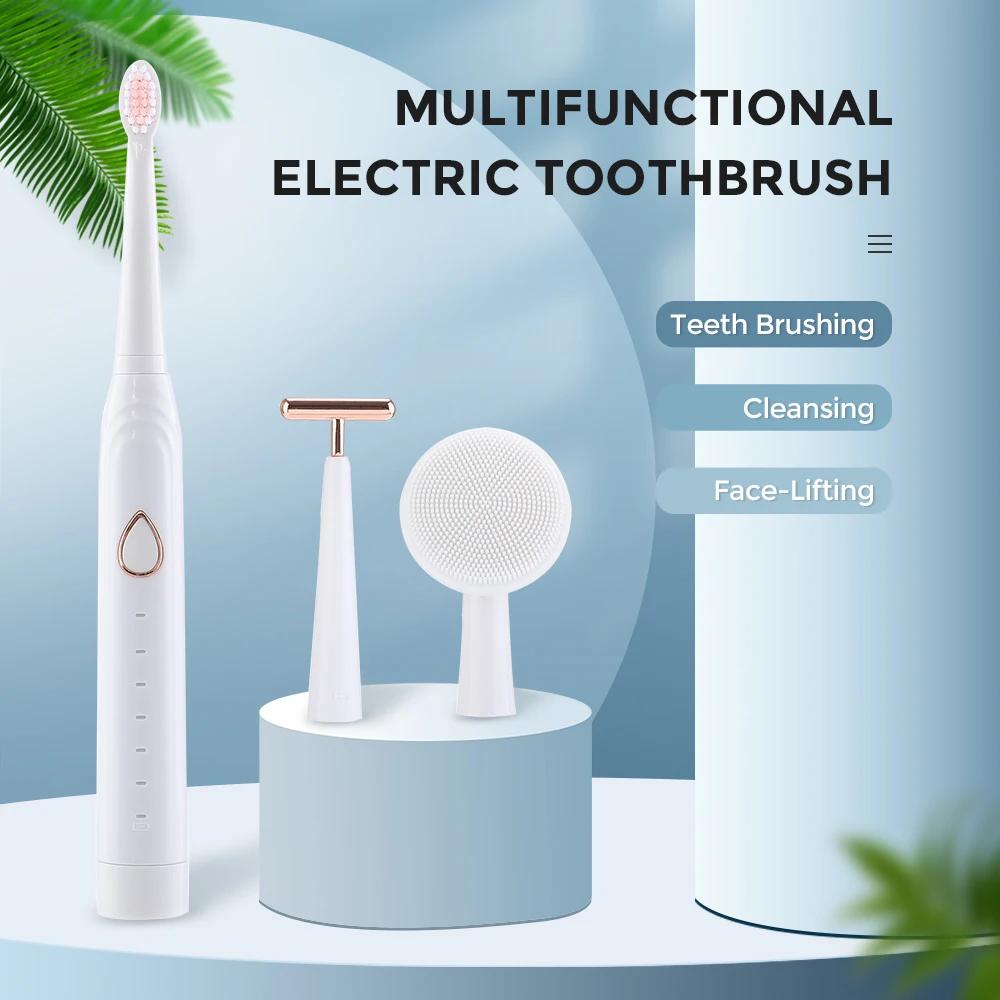 Sonic Electric Toothbrush Multifunction Brush 6 Modes USB Rechargeable Toothbrushes for Tooth Facial Cleaning Massag